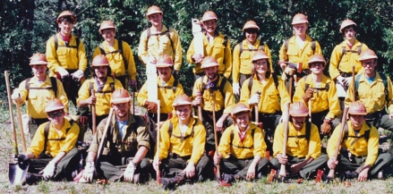 Calvin Moses (pictured in the back row, third from the right) worked on the entry-level North Star hand crew in 1988, followed by stints on the BLM Alaska Fire Service interagency hotshot crews.