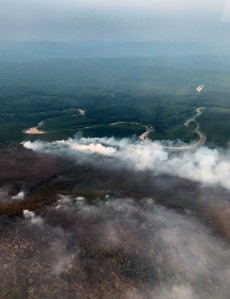 The east side of the Nugget Creek Fire backing north toward the Chena River as seen on Sunday, June 30. Photo by Omar Sutherland/Alaska Division of Forestry