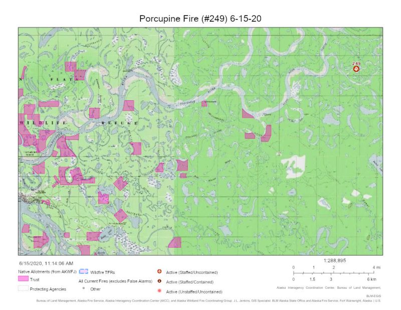 Map of Porcupine Fire on June 15, 2020