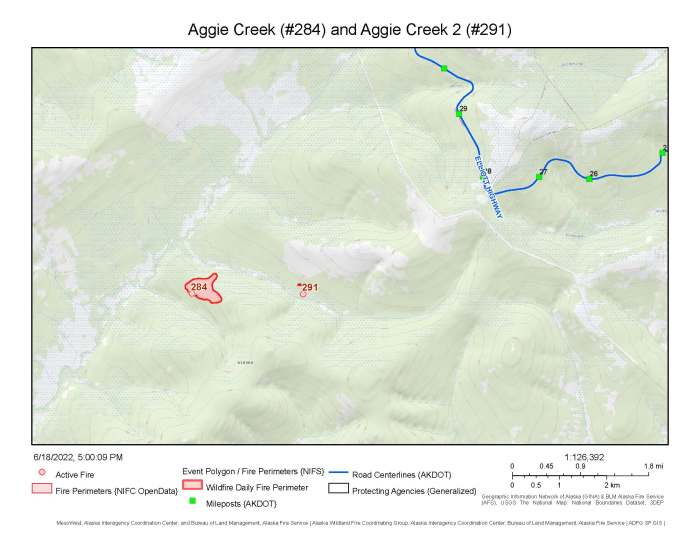 This is a map showing the location and perimeter of the Aggie Creek Fire and Aggie Creek 2 Fire.