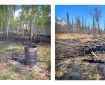Picture of a burn barrel and debris burn that both escaped causing wildfire damage.